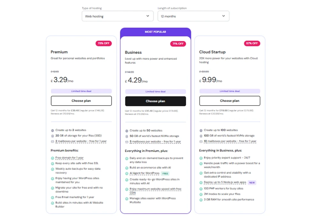 hostinger hosting plan selection