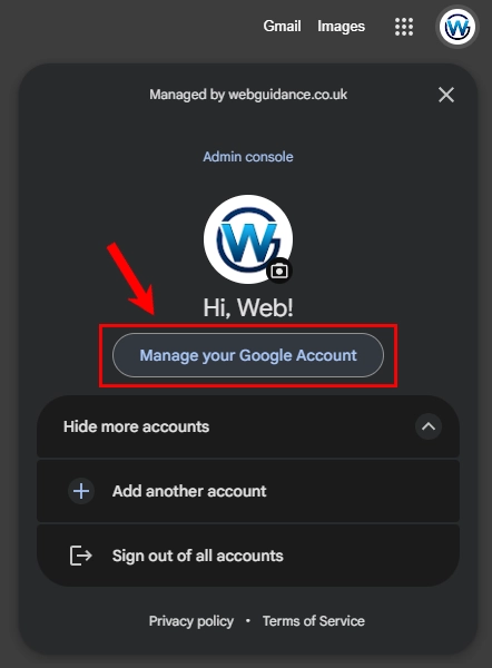 Manage google account