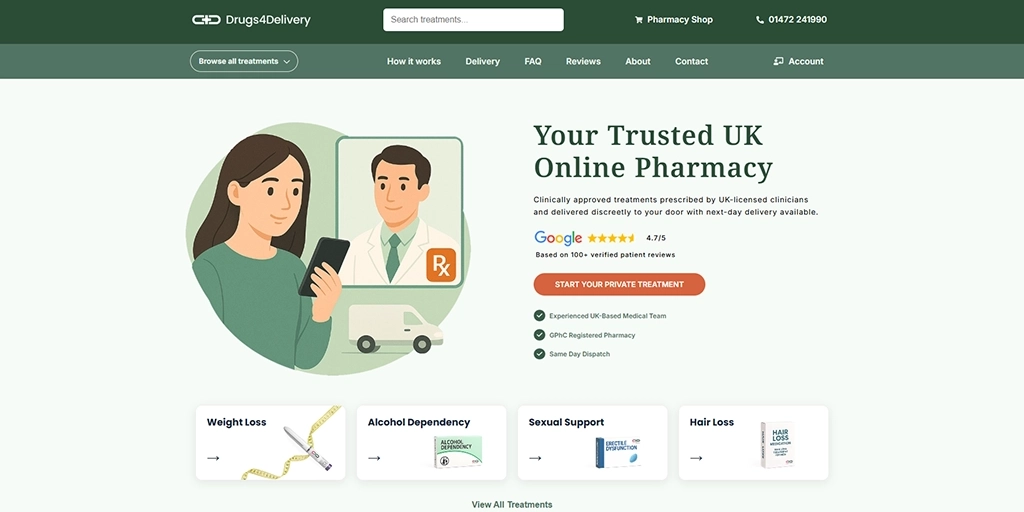 The rebuilt Drugs4Delivery website shown across desktop and mobile devices