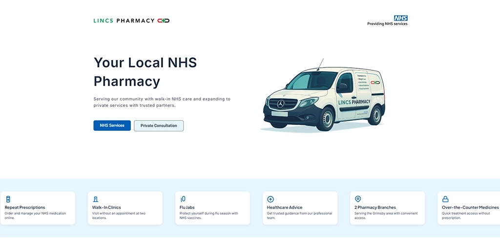 Lincs Pharmacy website shown across desktop and mobile devices